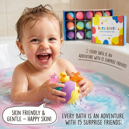 Bath Bomb Set (15pcs) for kids – Fun Colorful Bath Toys Inside