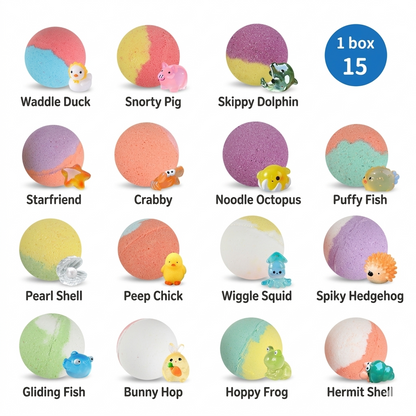 Bath Bomb Set (15pcs) for kids – Fun Colorful Bath Toys Inside