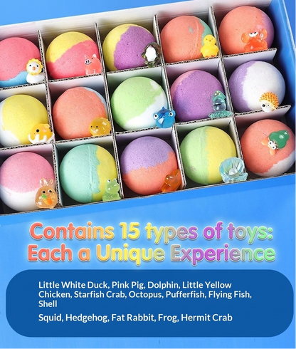Bath Bomb Set (15pcs) for kids – Fun Colorful Bath Toys Inside